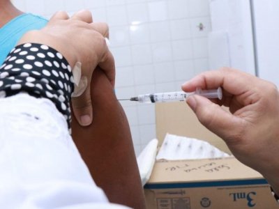 Dose da vacina contra a gripe sendo aplicada durante campanha de vacinao (Foto: Henrique Kawaminami)