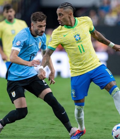 Raphinha durante a partida entre Brasil e Uruguai pela Copa Amrica Crditos: Reproduo X Conmebol