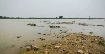 Seca em trecho do Rio Paraguai em Ladrio (Foto: Dirio Corumbaense)