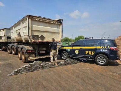 Tabletes de droga encontrados dentro do semirreboque da Scania (Foto: Divulgao | PRF)