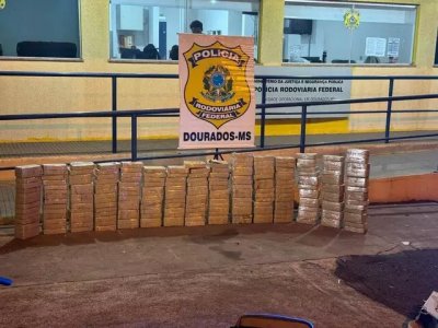 Droga apreendida pela PRF neste domingo, em Dourados. (Foto: Divulgao)