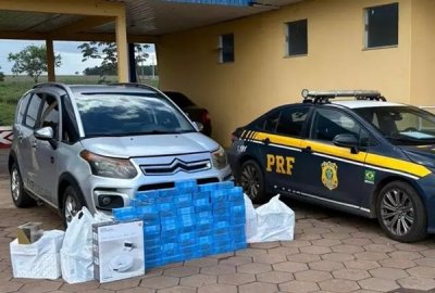 Produtos contrabandeados apreendidos com homem na rodovia 267 (Foto: Divulga��o | PRF)