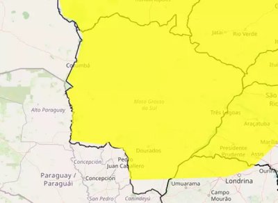 Maior parte de MS tem aviso para risco de chuva intensa (Arte: Inmet)