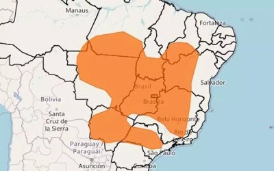 �rea em laranjado deve ser impactada por umidade entre 12% e 20% (Imagem: Reprodu��o/Inmet)