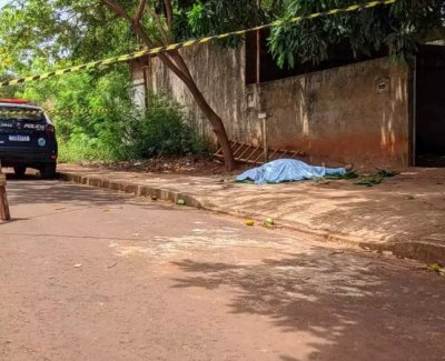 Corpo do idoso ficou na cal�ada ap�s queda durante poda de �rvore (Foto: Direto das Ruas)